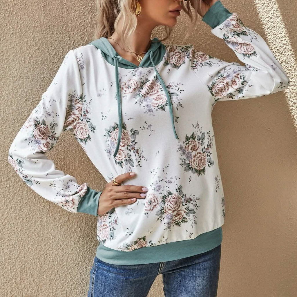 Floral Print Drawstring Hoodie