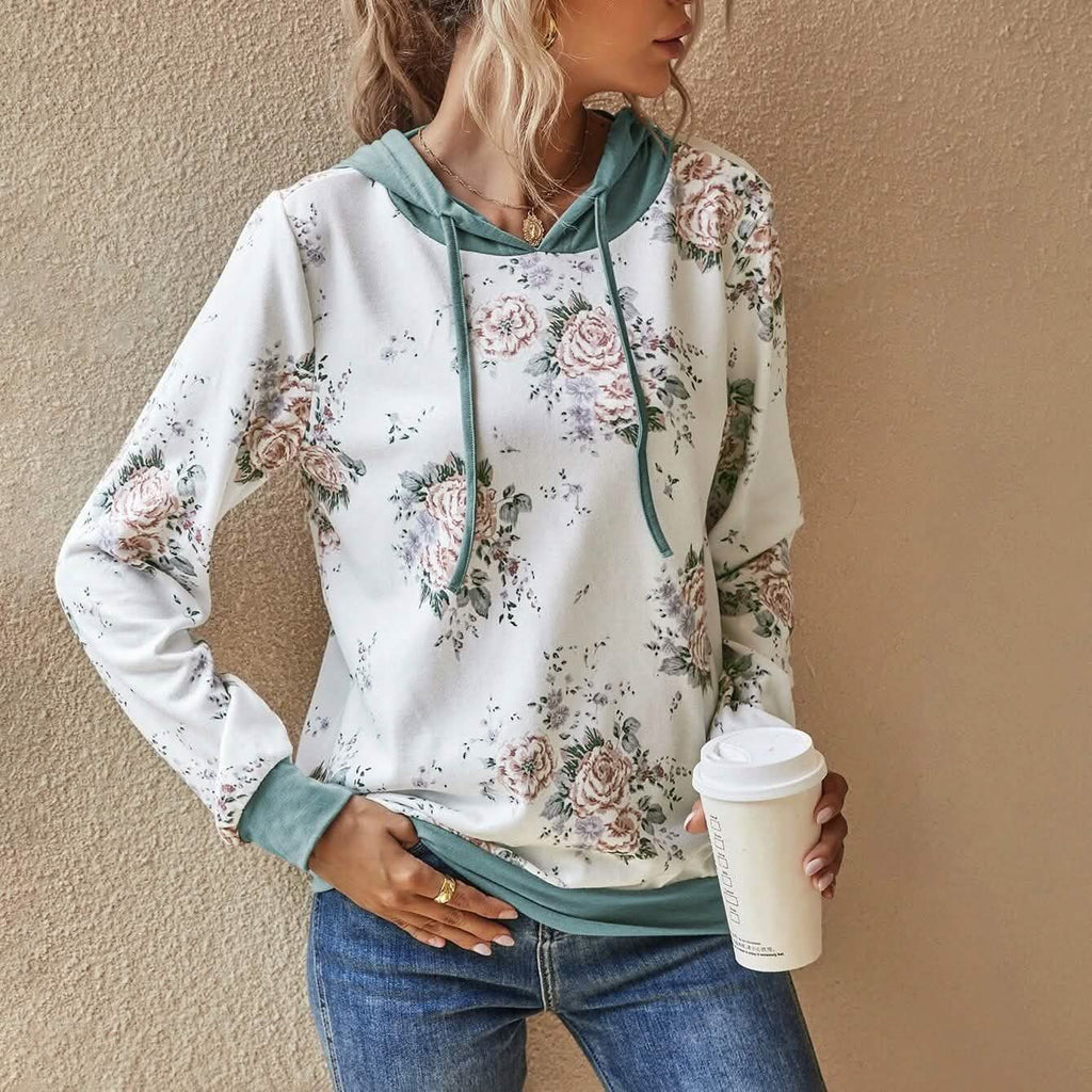 Floral Print Drawstring Hoodie