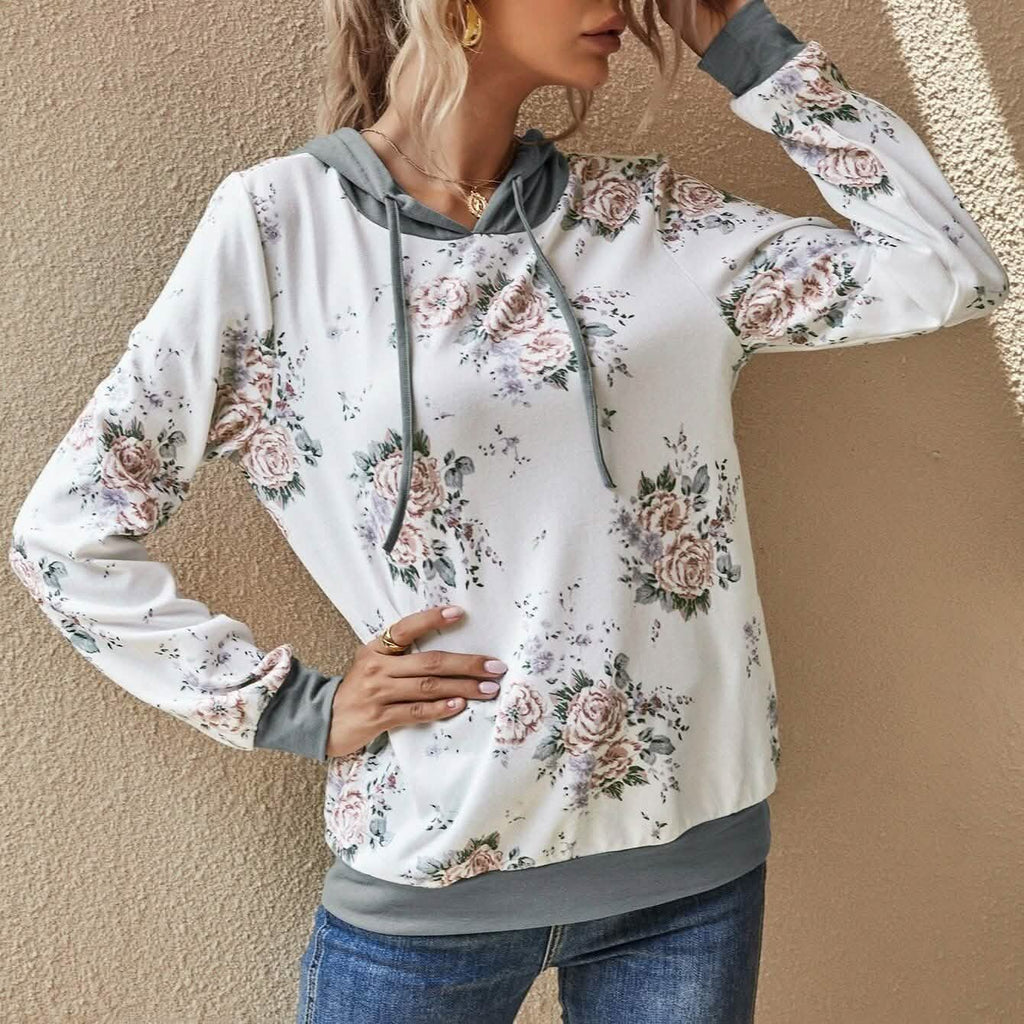 Floral Print Drawstring Hoodie