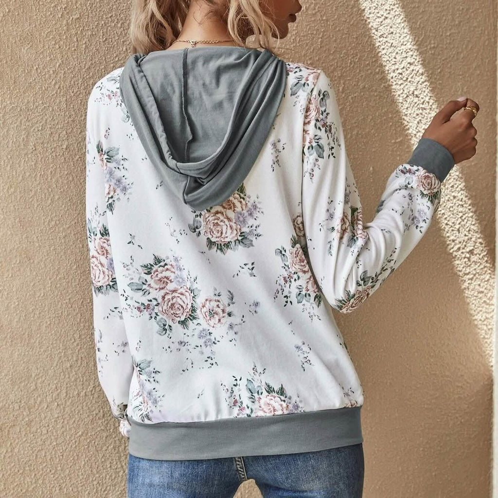 Floral Print Drawstring Hoodie