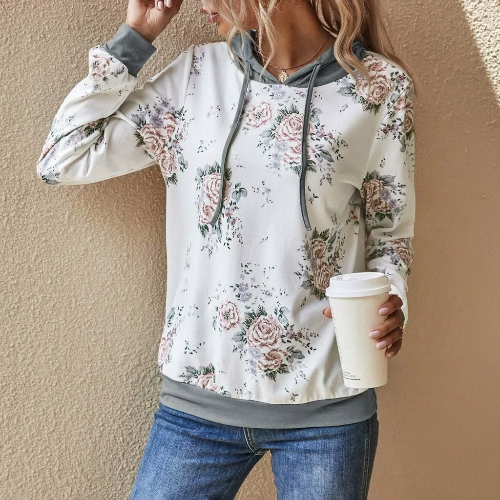 Floral Print Drawstring Hoodie