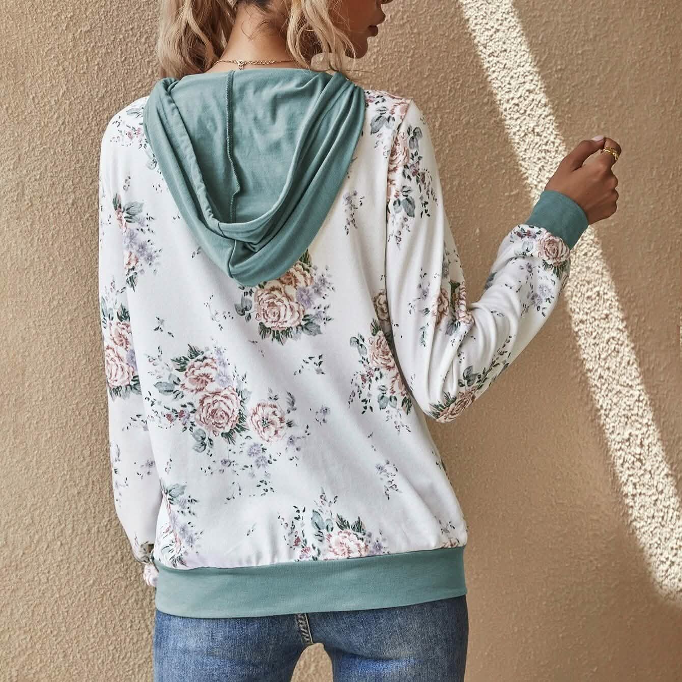 Floral Print Drawstring Hoodie