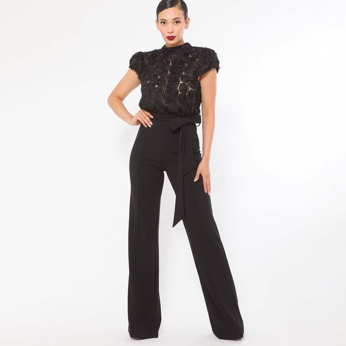 Flower Lace Top Detailed Fashion Jumpsuit