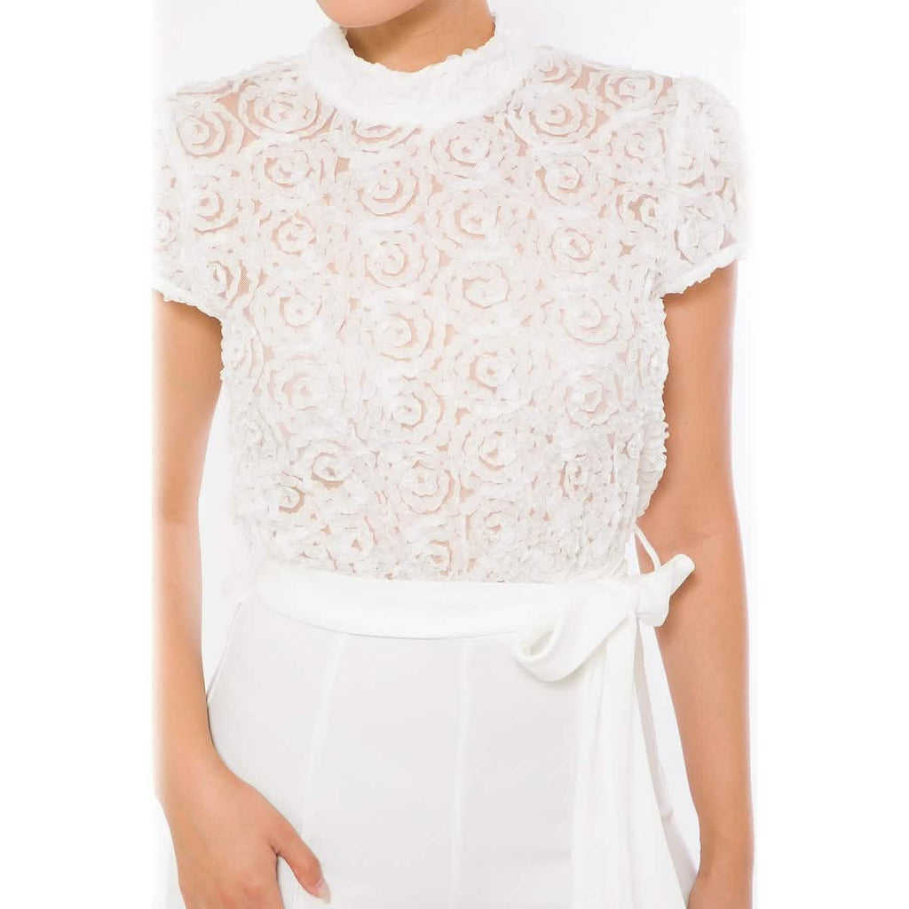 Flower Lace Top Detailed Fashion Jumpsuit