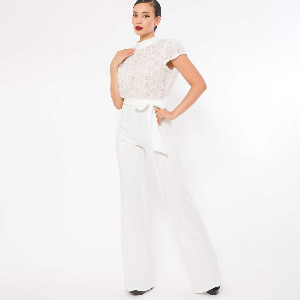 Flower Lace Top Detailed Fashion Jumpsuit