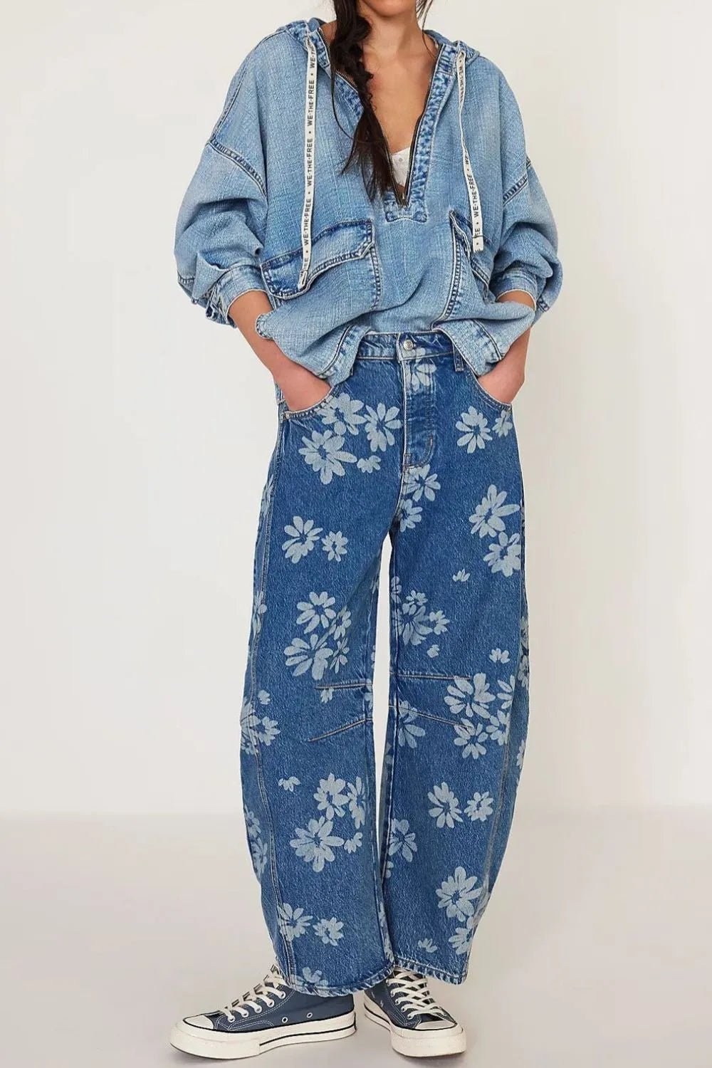 Flower Print Wide Leg Jeans