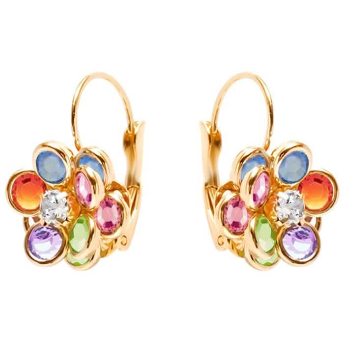 Flower Shaped Leverback Drop Earrings Made with Swarovski Crystals