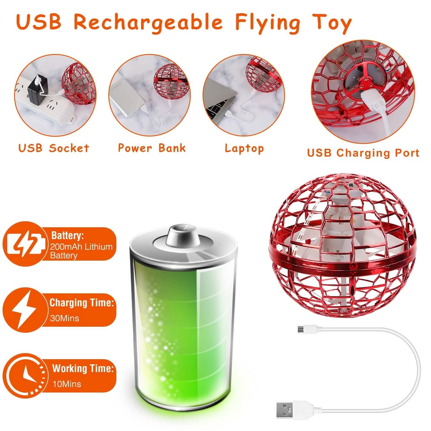 Flying Ball Toys 360¬∞ Rotating Hand Controlled Flying Orb Hover Ball with RGB Lights