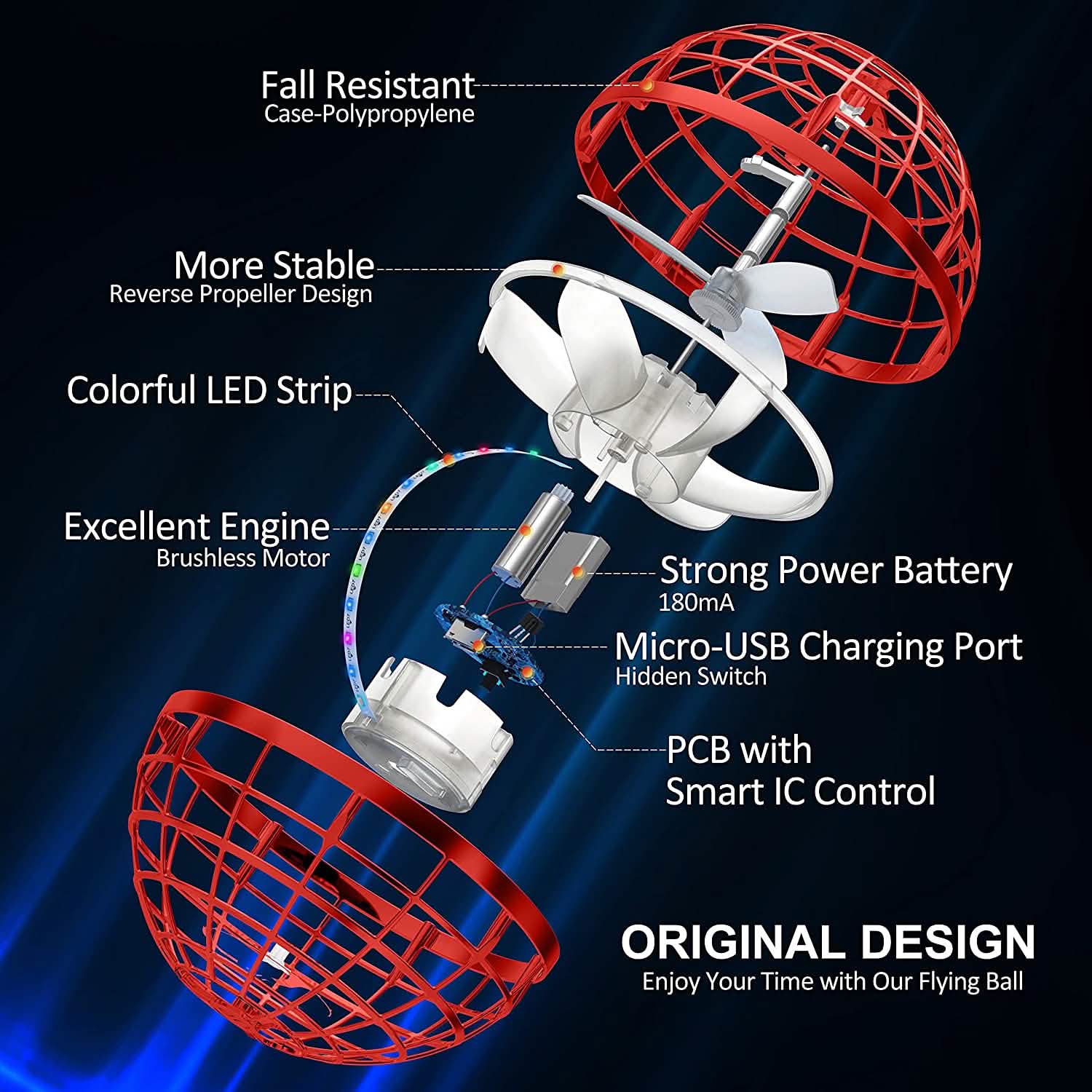 Flying Orb Ball Rechargeable Boomerang Spinner UFO Drone Toy