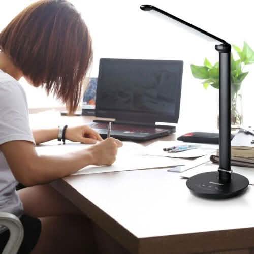 Foldable AC LED Desk Table Lamp Adjustable Touch Reading USB Rechargeable Port