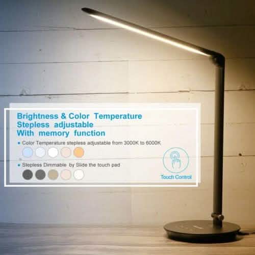 Foldable AC LED Desk Table Lamp Adjustable Touch Reading USB Rechargeable Port
