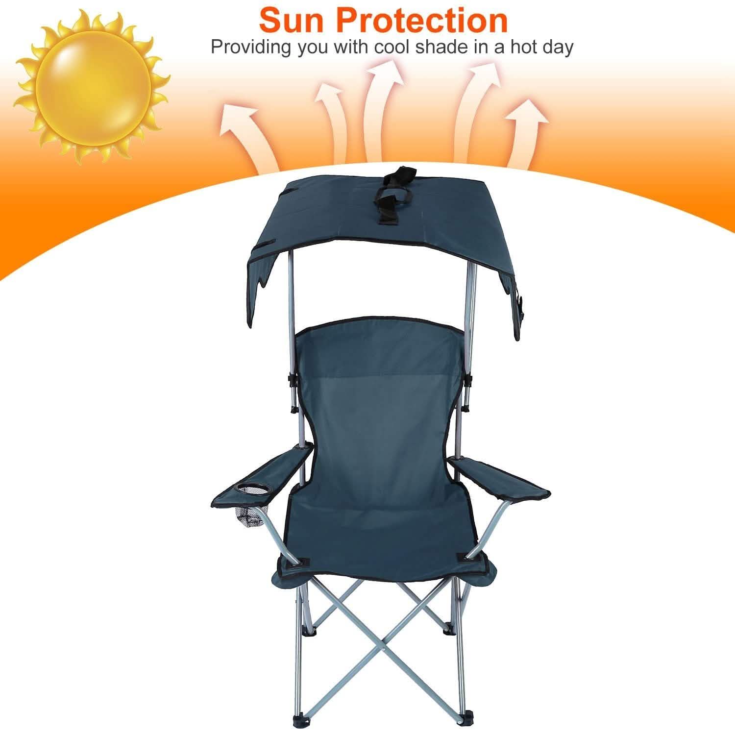 Foldable Beach Canopy Chair Sun Protection with Cup Holder