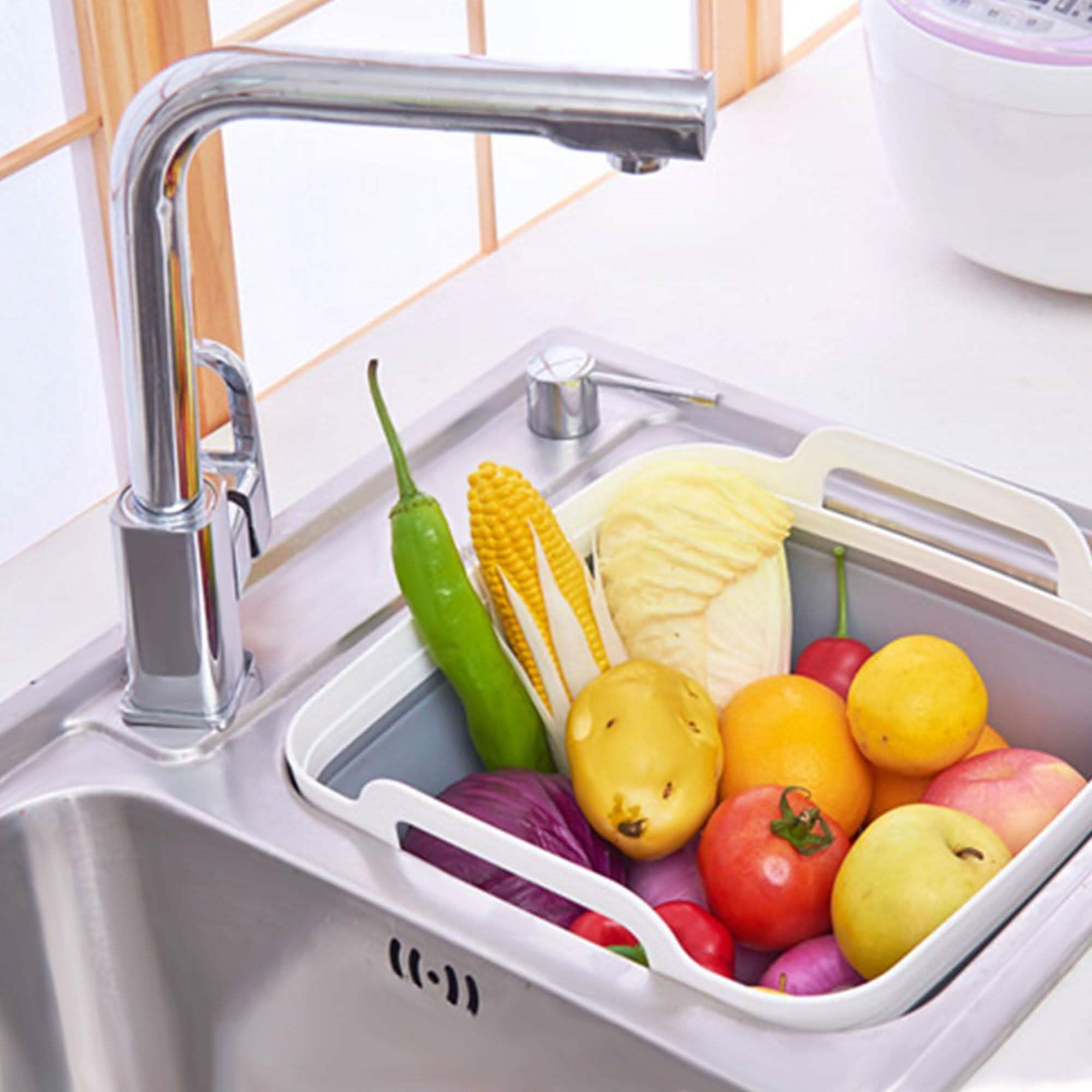Foldable Dish Tub Washing Basin Collapsible Draining Pan Strainer Food Basket
