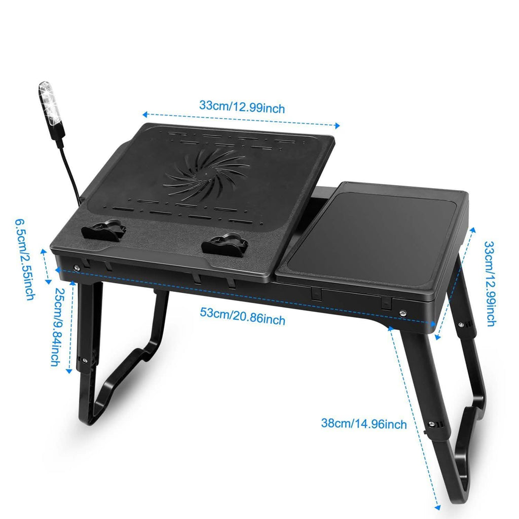 Foldable Laptop Table Bed Notebook Desk with Cooling Fan Mouse Board