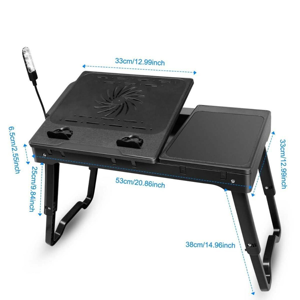 Foldable Laptop Table Bed Notebook Desk with Cooling Fan Mouse Board