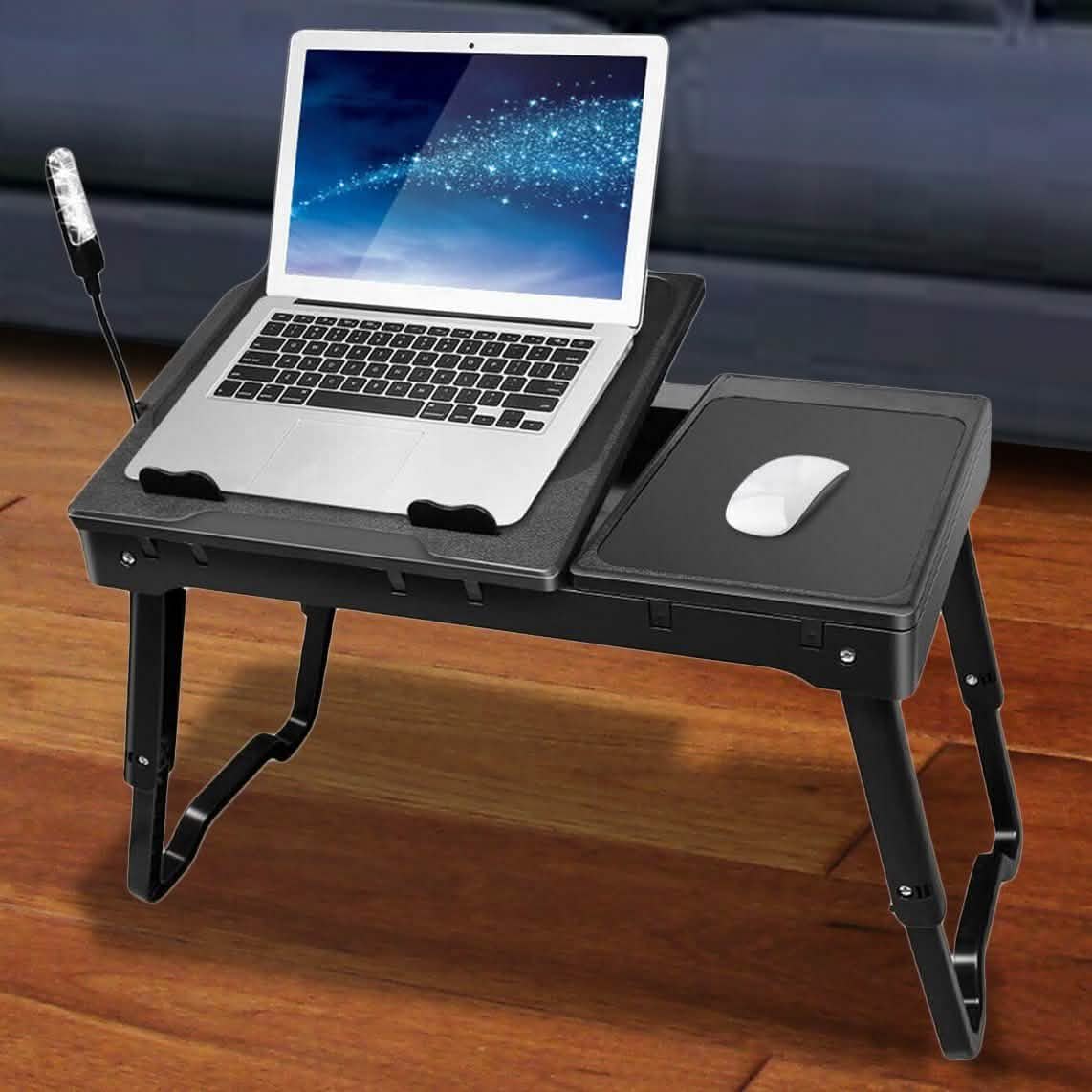 Foldable Laptop Table Bed Notebook Desk with Cooling Fan Mouse Board