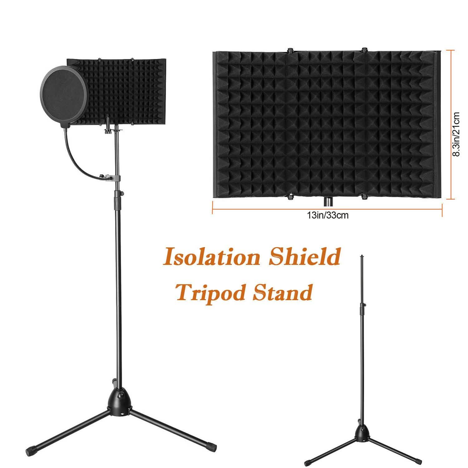 Foldable Microphone Isolation Shield Adjustable Tripod Stand