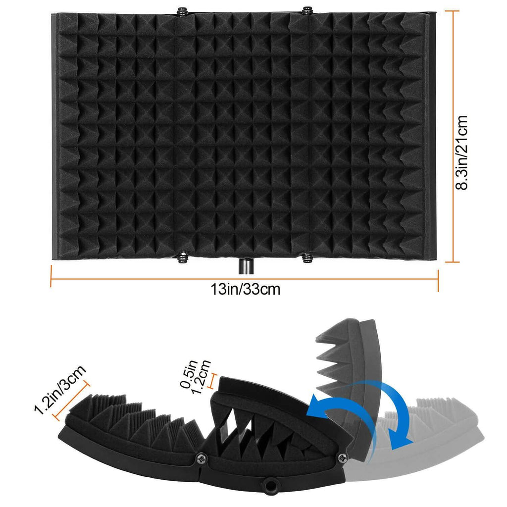 Foldable Microphone Isolation Shield Adjustable Tripod Stand