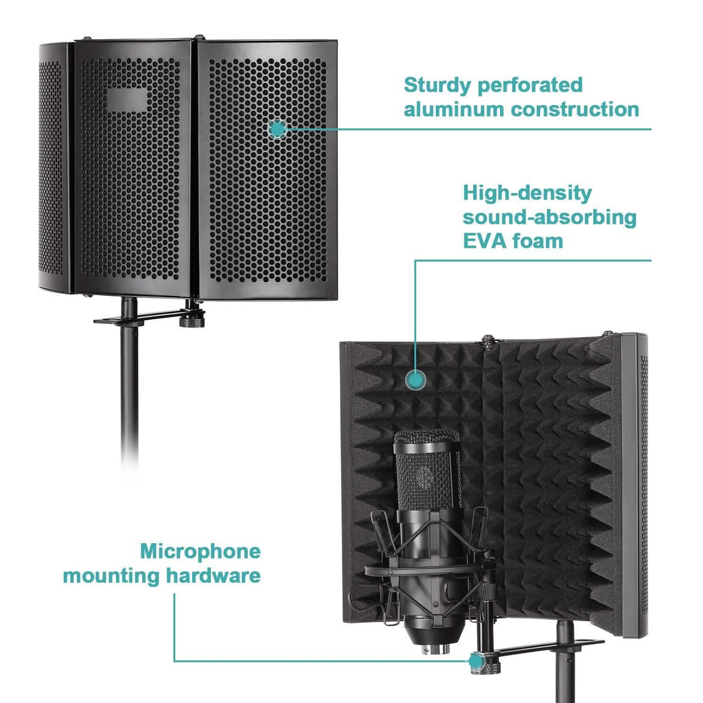 Foldable Microphone Isolation Shield Adjustable Tripod Stand