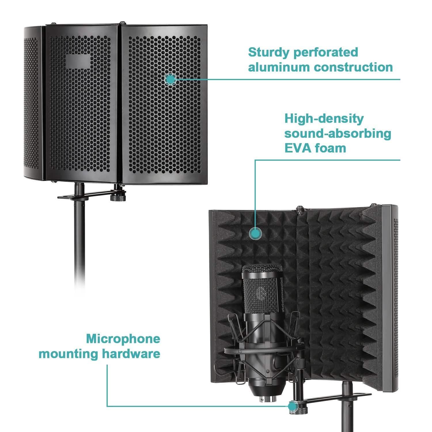 Foldable Microphone Isolation Shield Adjustable Tripod Stand