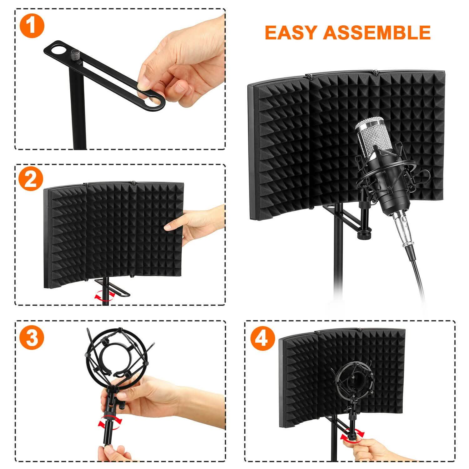 Foldable Microphone Isolation Shield Adjustable Tripod Stand