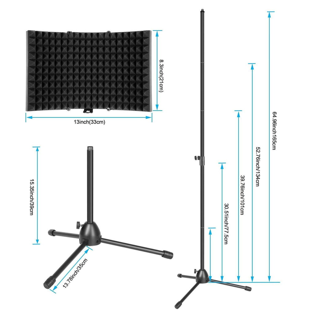 Foldable Microphone Isolation Shield Adjustable Tripod Stand