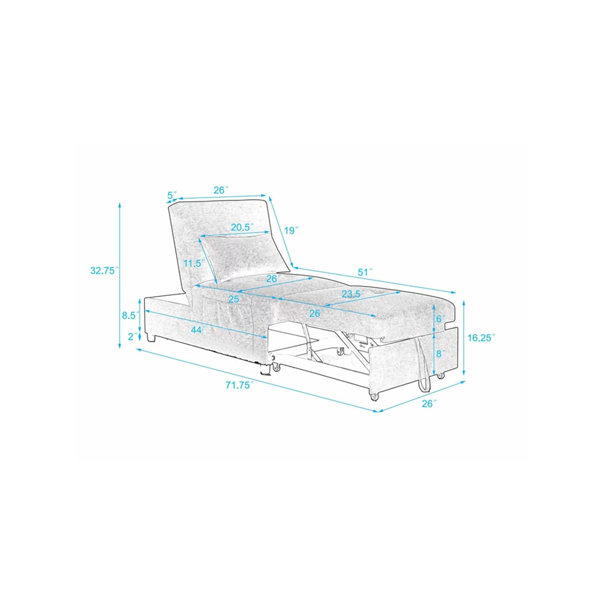 Folding Ottoman Sofa Bed Convertible Upholstered Daybed