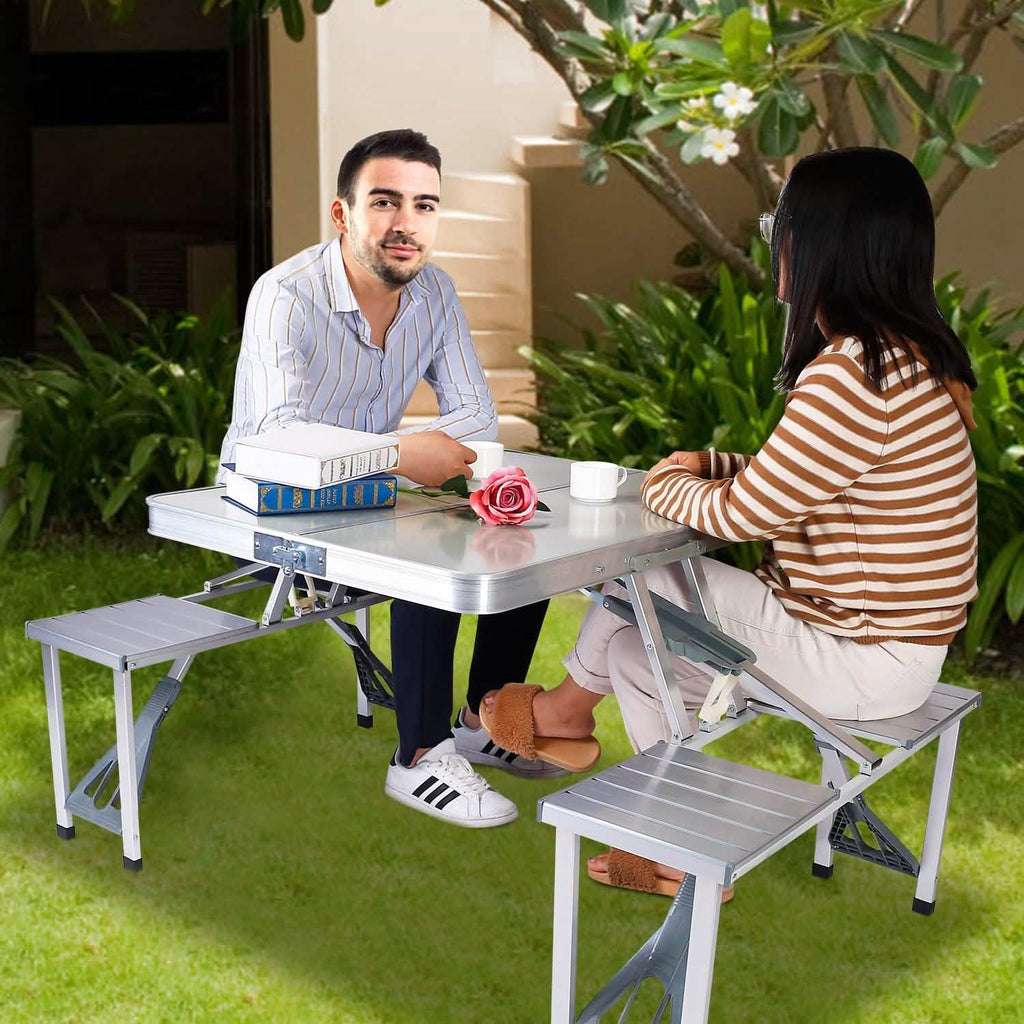 Folding Picnic Table with 4 Seats and Umbrella Hole