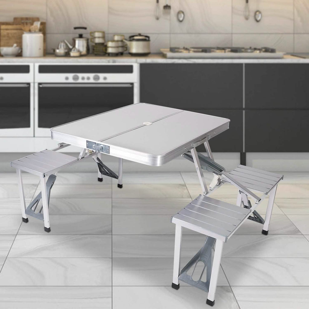 Folding Picnic Table with 4 Seats and Umbrella Hole