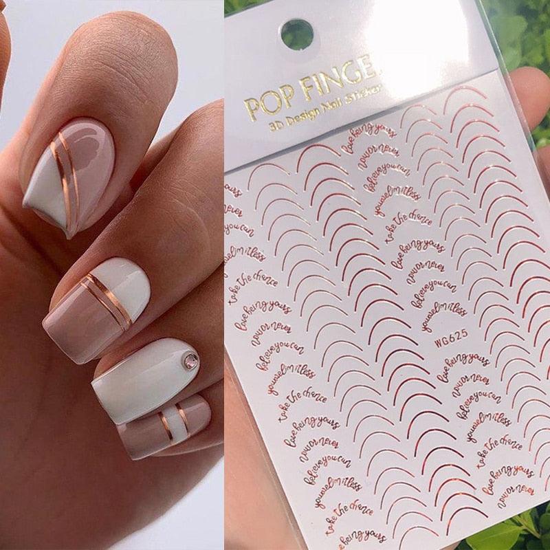 French Rose Gold Striping Tape Nail Design Stripe Lines Geometry 3D Sticker for Nails Gel Polish Sticker Decals for Manicuring Decorations Manicure Stickers Decals Silver Strip Line Nail Decal Self-Adhesive 3D Wave Decal Decoration Metallic Curve Design