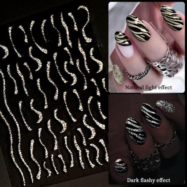 French Rose Gold Striping Tape Nail Design Stripe Lines Geometry 3D Sticker for Nails Gel Polish Sticker Decals for Manicuring Decorations Manicure Stickers Decals Silver Strip Line Nail Decal Self-Adhesive 3D Wave Decal Decoration Metallic Curve Design