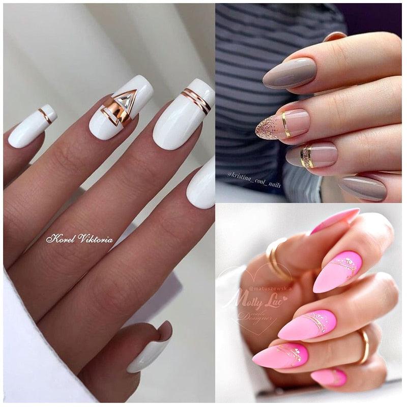 French Rose Gold Striping Tape Nail Design Stripe Lines Geometry 3D Sticker for Nails Gel Polish Sticker Decals for Manicuring Decorations Manicure Stickers Decals Silver Strip Line Nail Decal Self-Adhesive 3D Wave Decal Decoration Metallic Curve Design