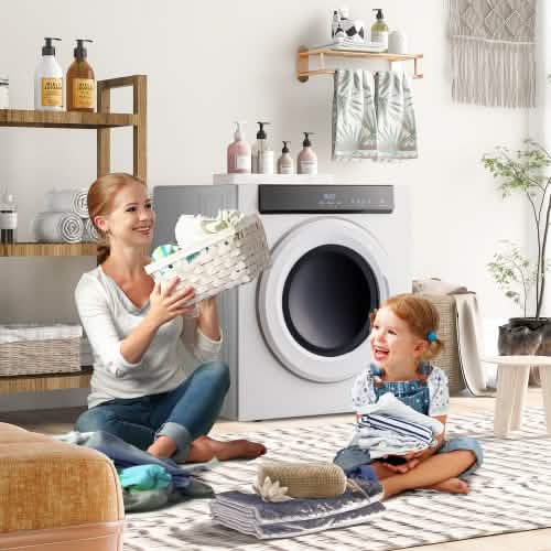 Front Load Laundry Dryer with Touch Screen Panel and Stainless Steel Tub