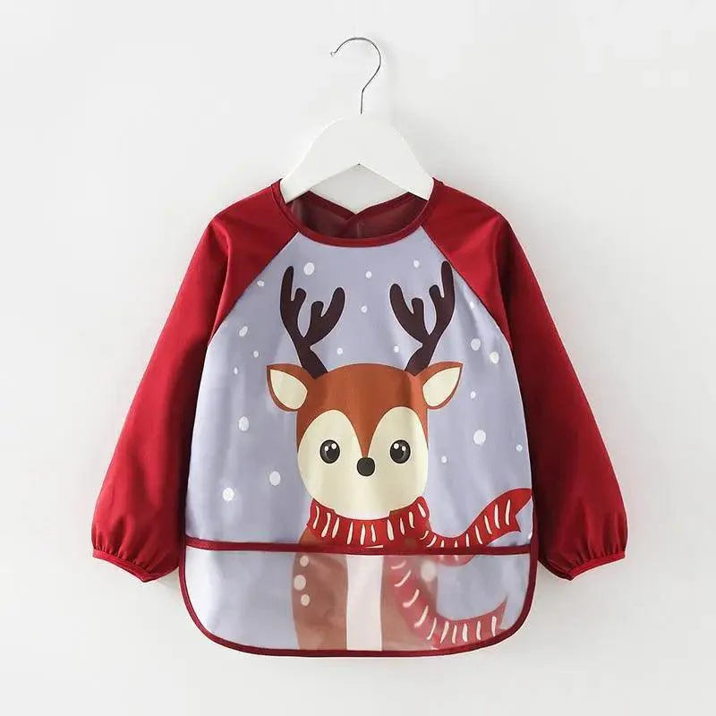 Full Body Adjustable Cute Cartoon Waterproof Eating Long Sleeve Apron Bib With Pocket For Babies Wonderful Gift