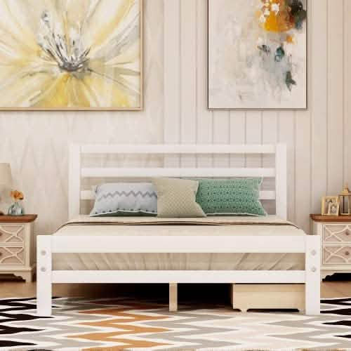 Full Platform Bed Frame with Two Storage Drawers