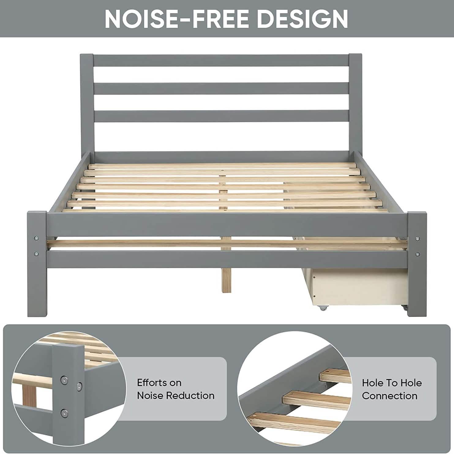Full Platform Bed Frame with Two Storage Drawers