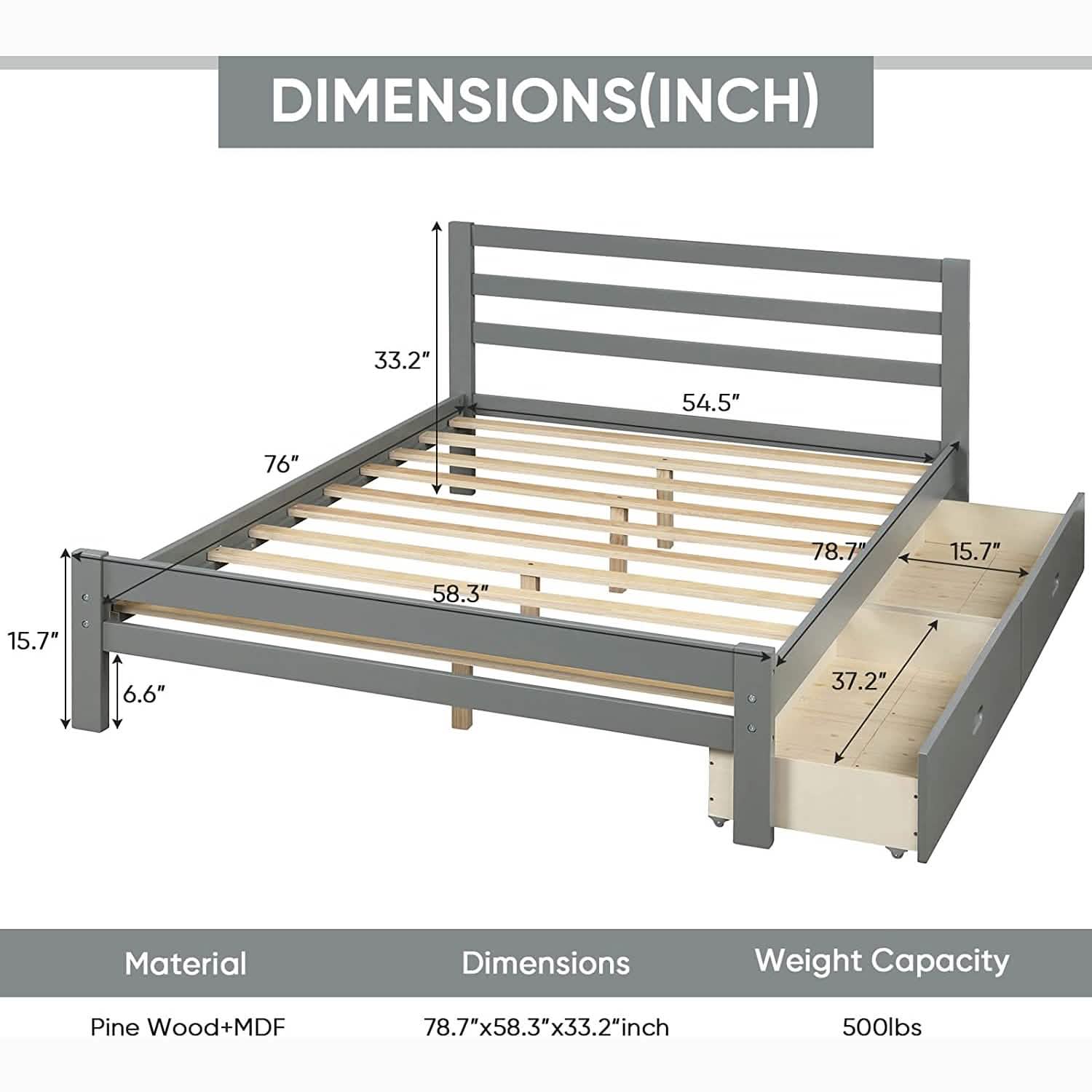 Full Platform Bed Frame with Two Storage Drawers