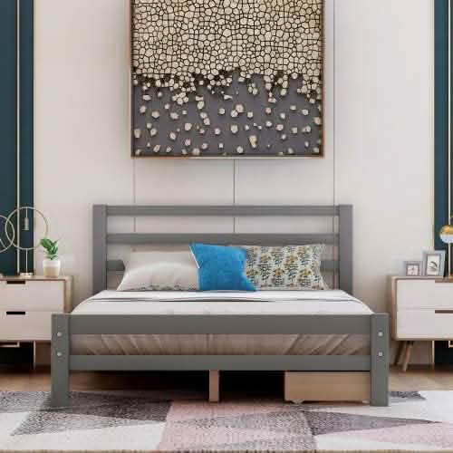 Full Platform Bed Frame with Two Storage Drawers