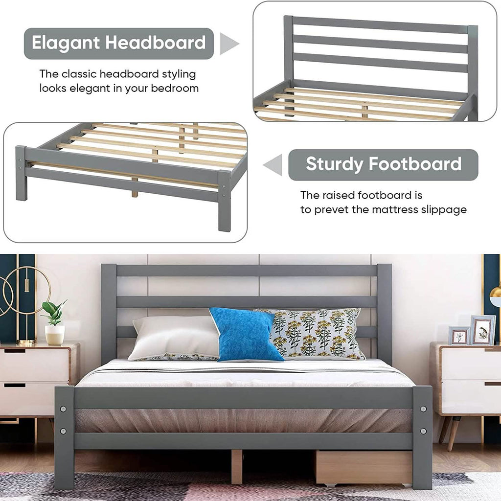 Full Platform Bed Frame with Two Storage Drawers
