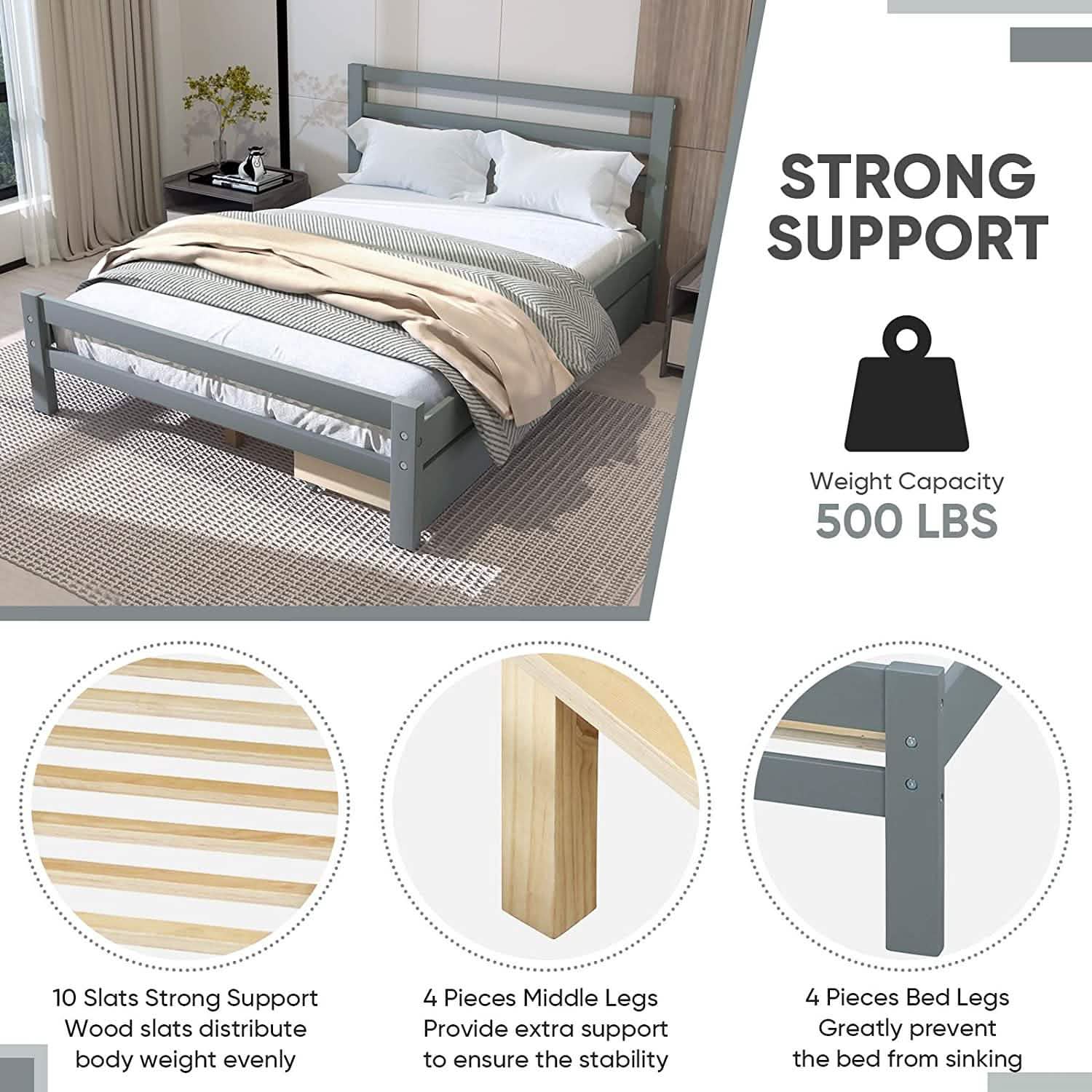 Full Platform Bed Frame with Two Storage Drawers