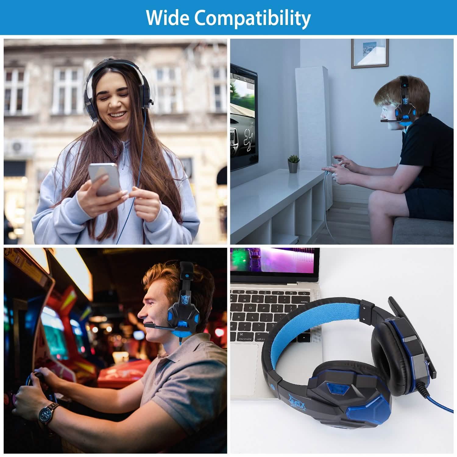 Gaming Headsets Stereo Bass Over Ear Headphones with LED Light Earmuff
