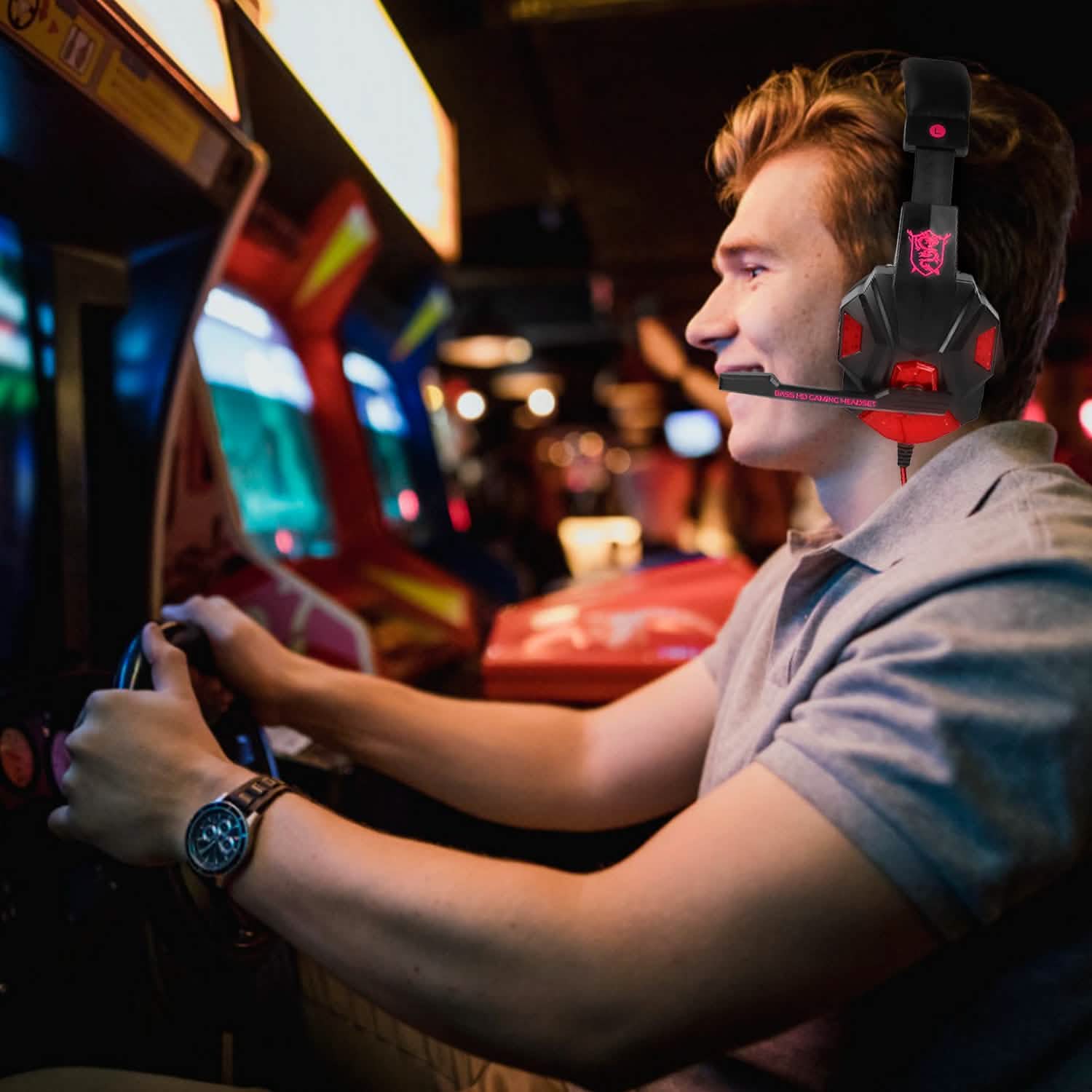Gaming Headsets Stereo Bass Over Ear Headphones with LED Light Earmuff