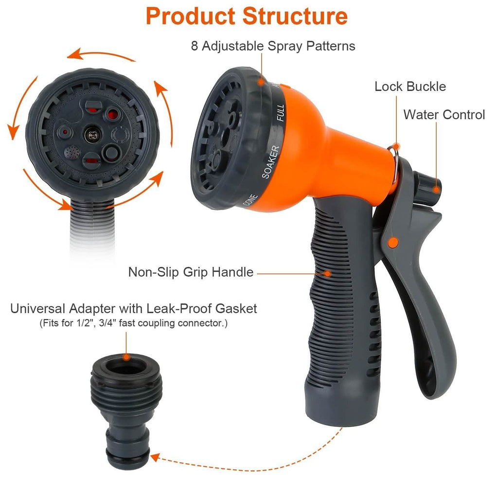 Garden Hose Nozzle Water Spray Gun 8 Adjustable Patterns