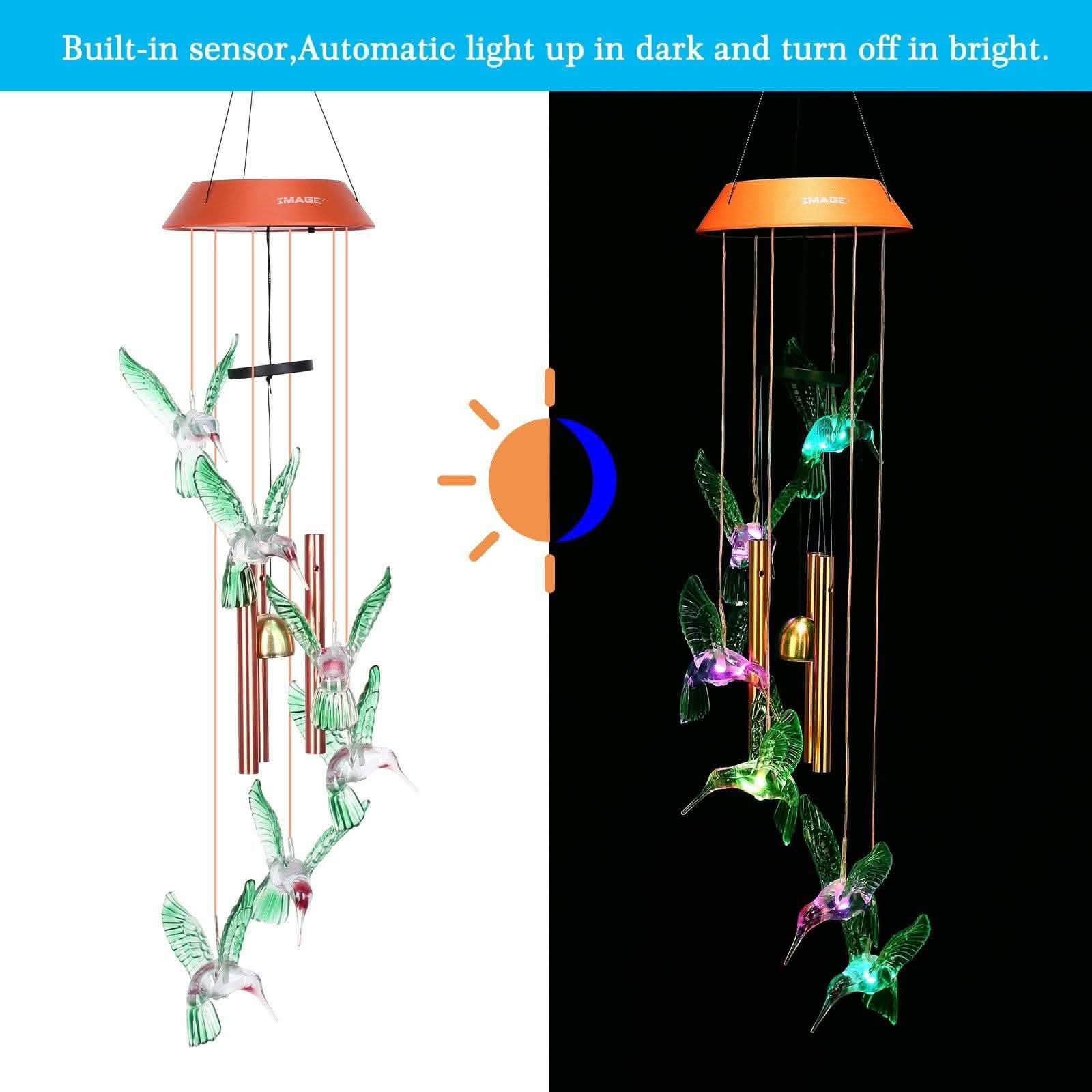 Garden Patio Yard Waterproof Solar Hummingbird Wind Chimes