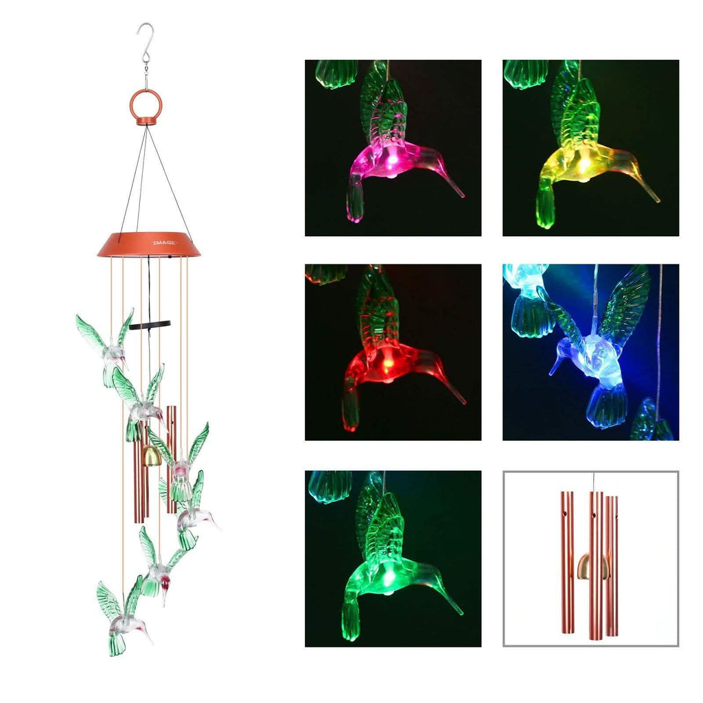 Garden Patio Yard Waterproof Solar Hummingbird Wind Chimes