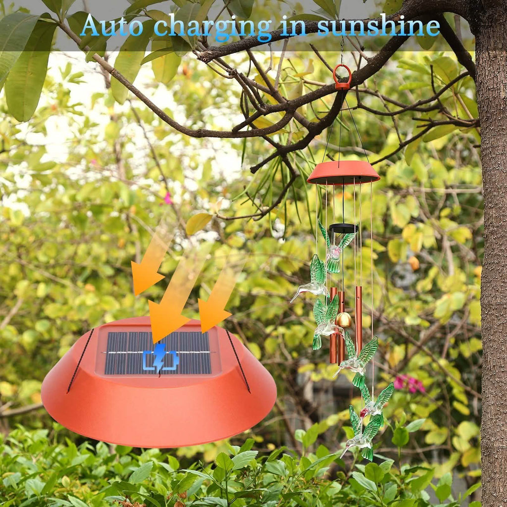 Garden Patio Yard Waterproof Solar Hummingbird Wind Chimes
