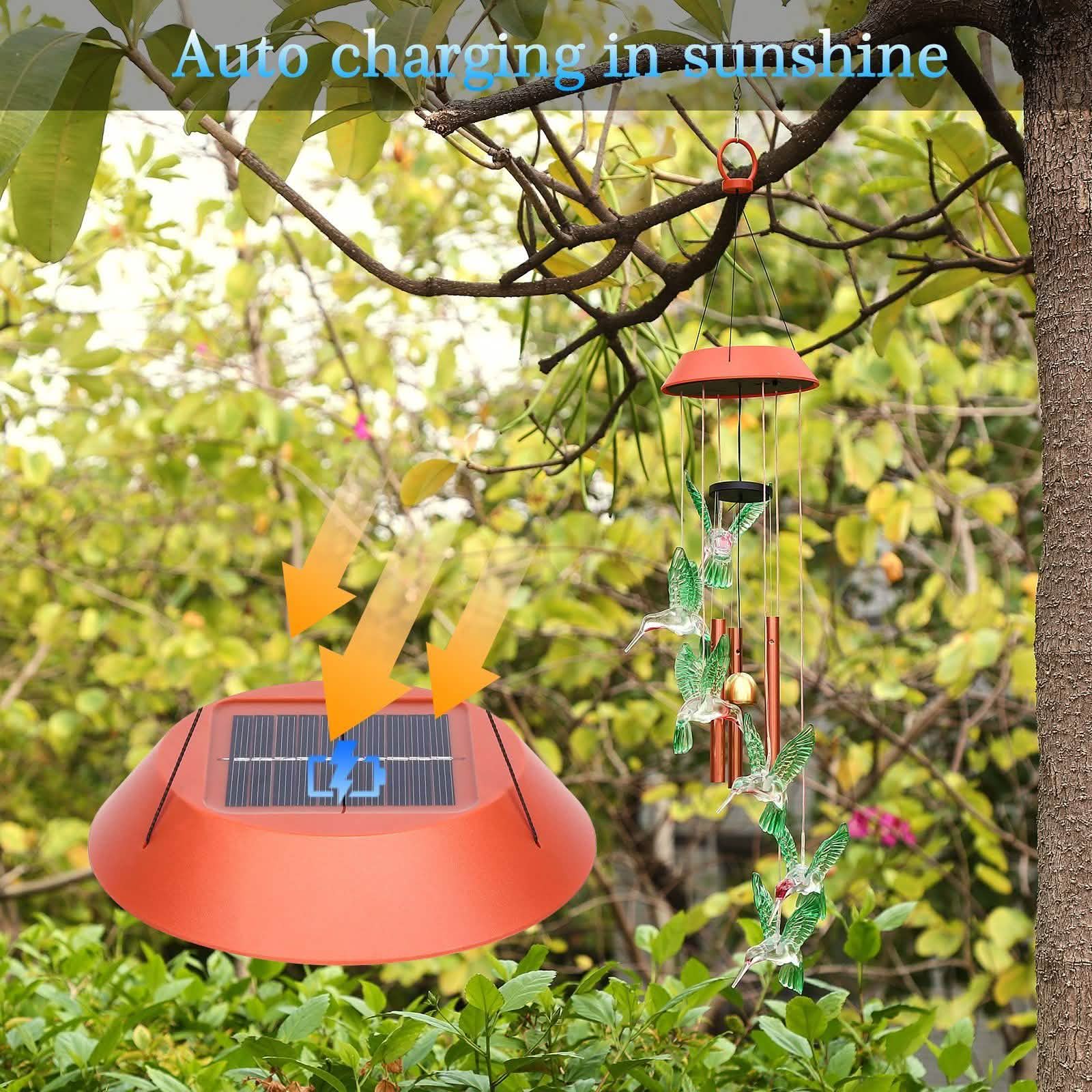 Garden Patio Yard Waterproof Solar Hummingbird Wind Chimes