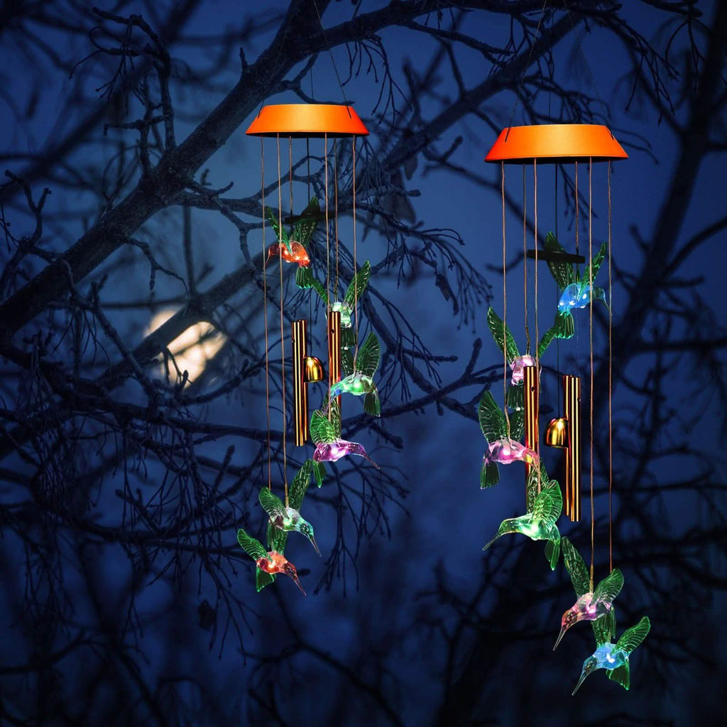 Garden Patio Yard Waterproof Solar Hummingbird Wind Chimes
