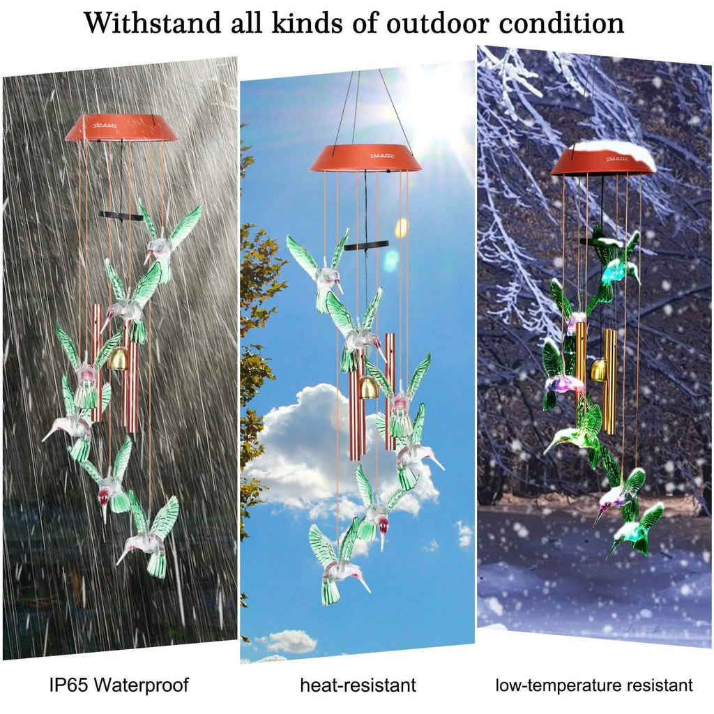 Garden Patio Yard Waterproof Solar Hummingbird Wind Chimes