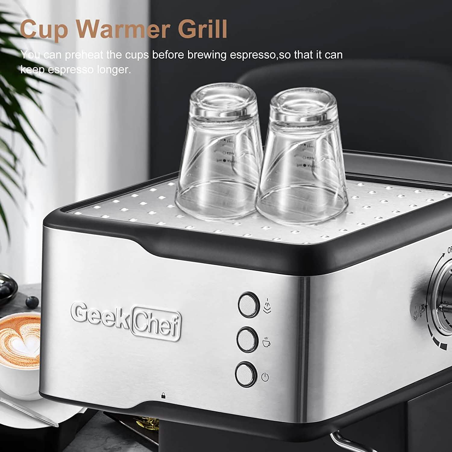 Geek Chef Espresso Machine Coffee with Milk Frother Steam Wand